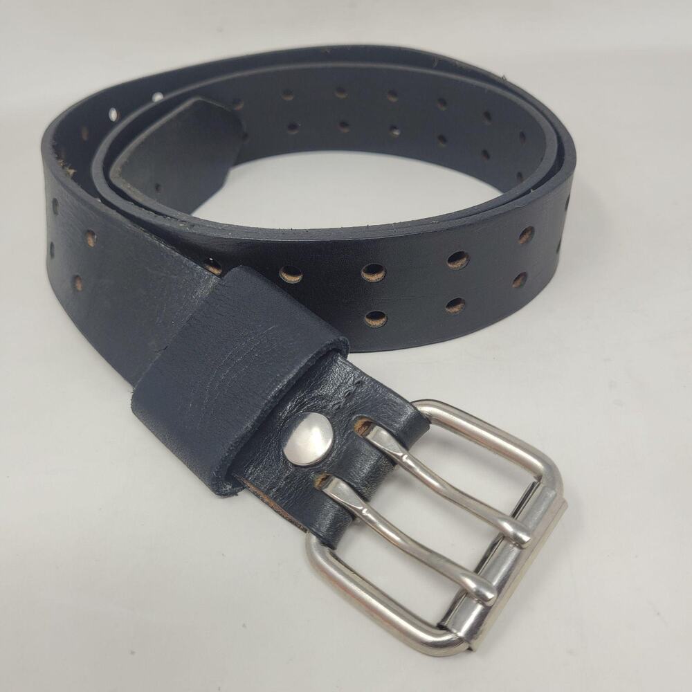 Dickies Belt 40 Black Leather Work Double Prong Perforated Rugged Industrial USA